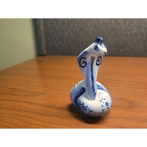 Vintage Blue & White GZHEL Russia Cobra Snake Ceramic Figurine. Handmade